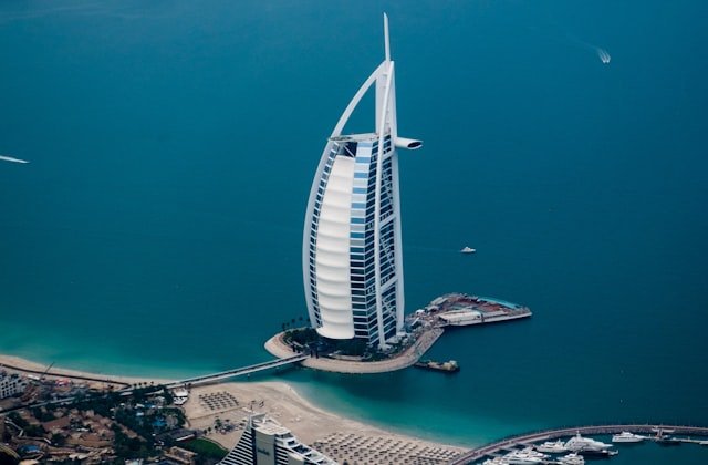 The Burj Al Arab on the Dubai coastline